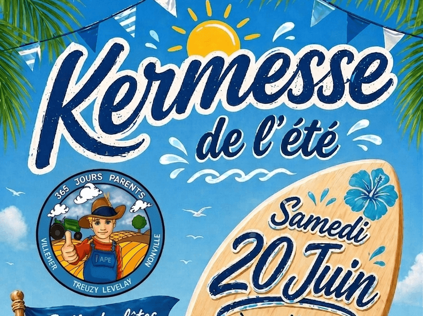 Affiche de la kermesse 2026 organisée par l'association des parents d'élèves 365 jours parents à la salle des fêtes de Treuzy-Levelay 